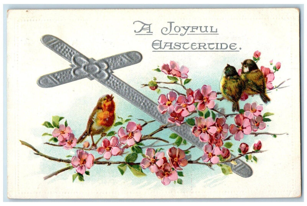 1910 Easter Silver Cross Song Bird Pansies Flowers Embossed Tuck's Postcard