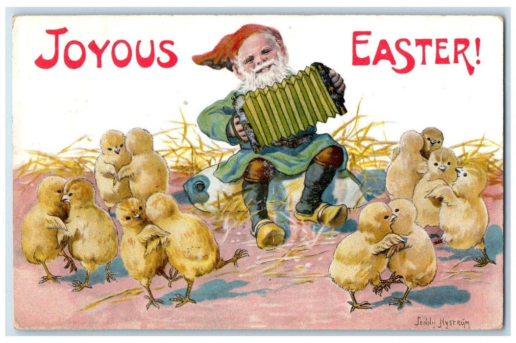 1911 Joyous Easter Elves Accordion Chicks Dancing Rome New York NY Postcard