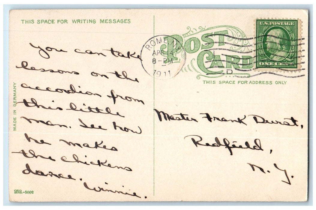 1911 Joyous Easter Elves Accordion Chicks Dancing Rome New York NY Postcard