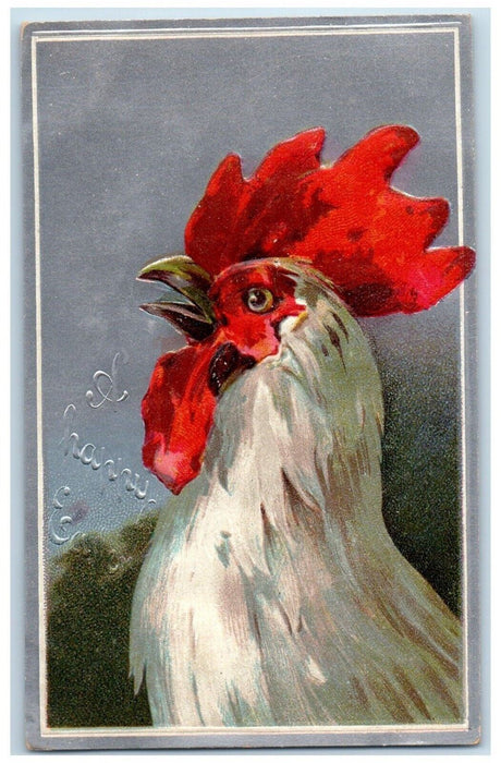 c1910's Easter Chicken Rooster Cock Embossed Posted Antique Postcard