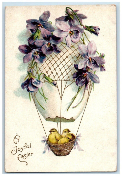 1909 Easter Hot Air Balloon Egg Chicks Pansies Flowers Clapsaddle Postcard