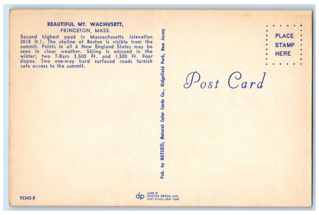 c1950's Beautiful Mt. Wachusett Princeton Massachusetts MA Vintage Postcard