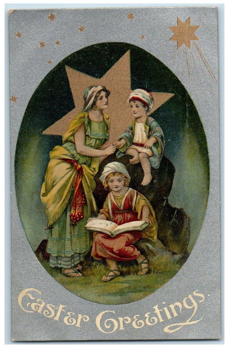 1910 Easter Greetings Egg Mother And Children Camden New York NY Posted Postcard