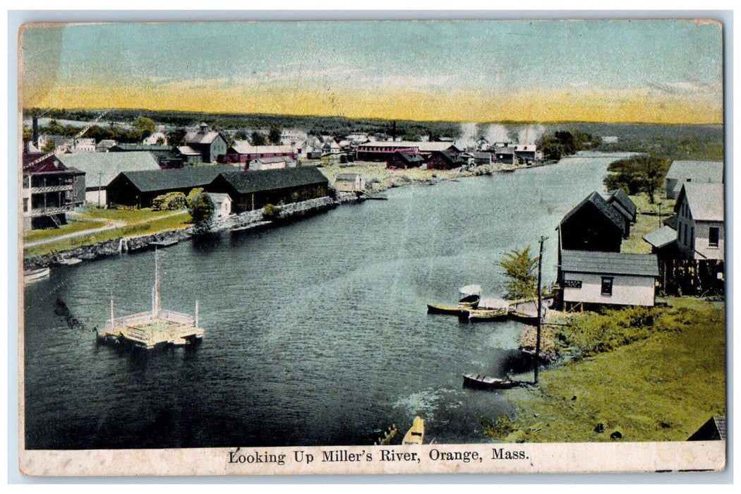 c1910 Looking Up Miller's River Orange Massachusetts MA Posted Postcard
