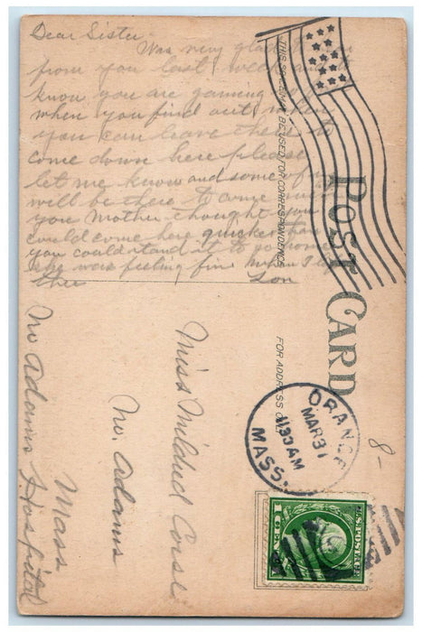 c1910 Looking Up Miller's River Orange Massachusetts MA Posted Postcard