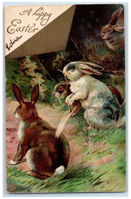 1930 Happy Easter Bunny Rabbit Boston Massachusetts MA Posted Antique Postcard