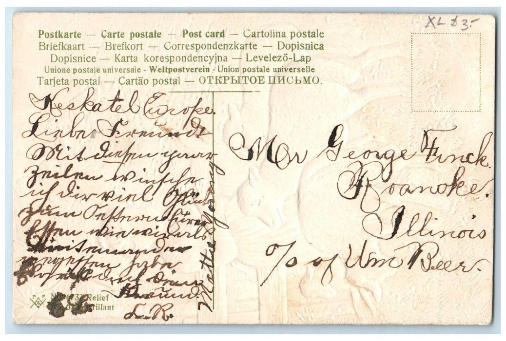 c1910's Easter Wishes Girl Lamb Pansies Flowers Embossed Posted Antique Postcard