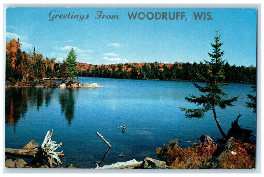 c1960 Greetings From Woodruff River Lake Wisconsin Natures Magic Colour Postcard