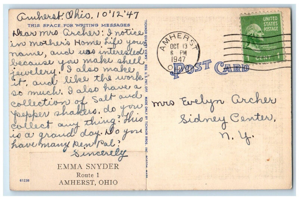 1947 Greetings From Amherst Flower Park Trees Road Ohio Vintage Antique Postcard