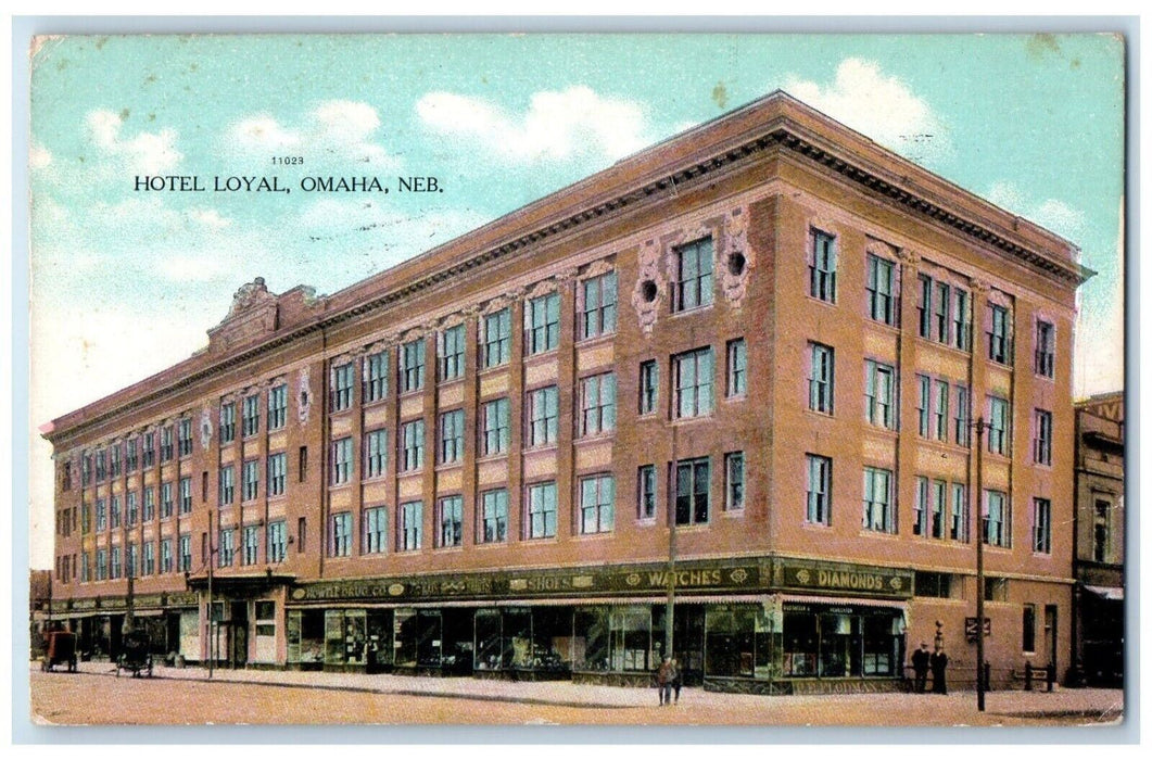 1909 Hotel Loyal Building Stores Street View Omaha Nebraska NE Antique Postcard