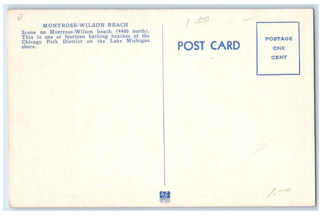 c1950's Beach Scene Montrose-Wilson Beach Chicago Illinois IL Postcard