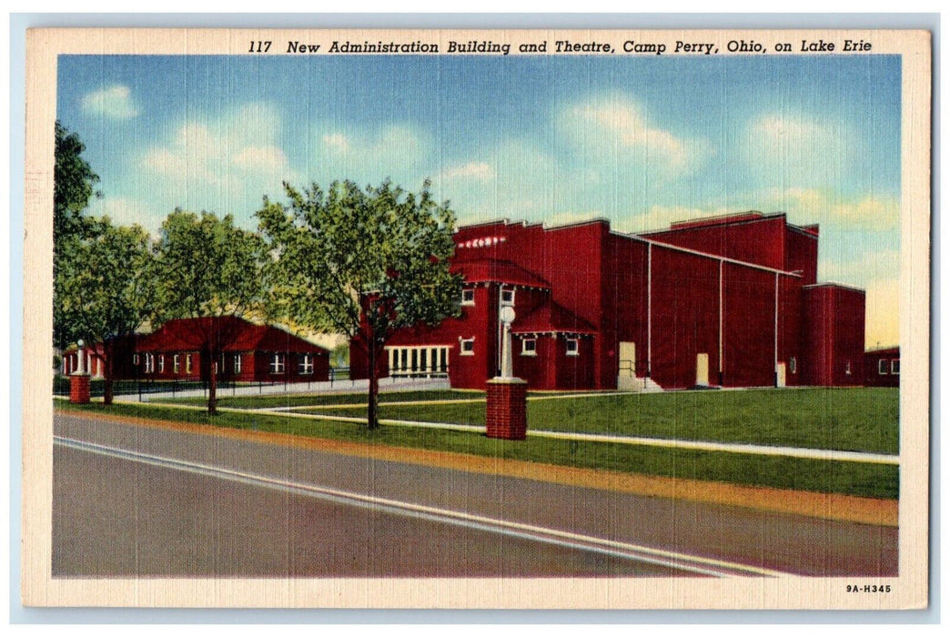 c1940 New Administration Building Theatre Lake Erie Camp Perry Ohio OH Postcard