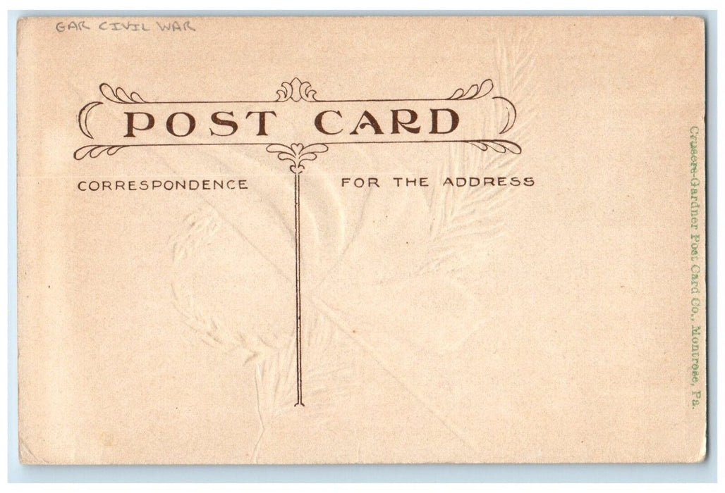 c1910's In Memoriam Gar Civil War Patriotic Embossed Unposted Antique Postcard