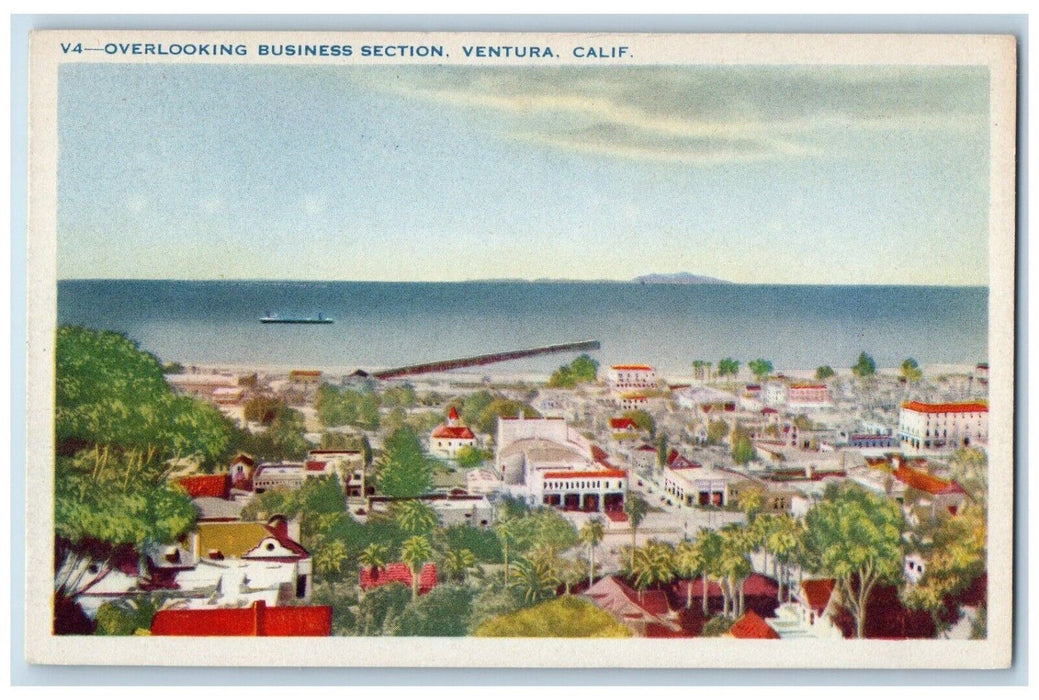c1920 Overlooking Business Section Exterior Building Ventura California Postcard