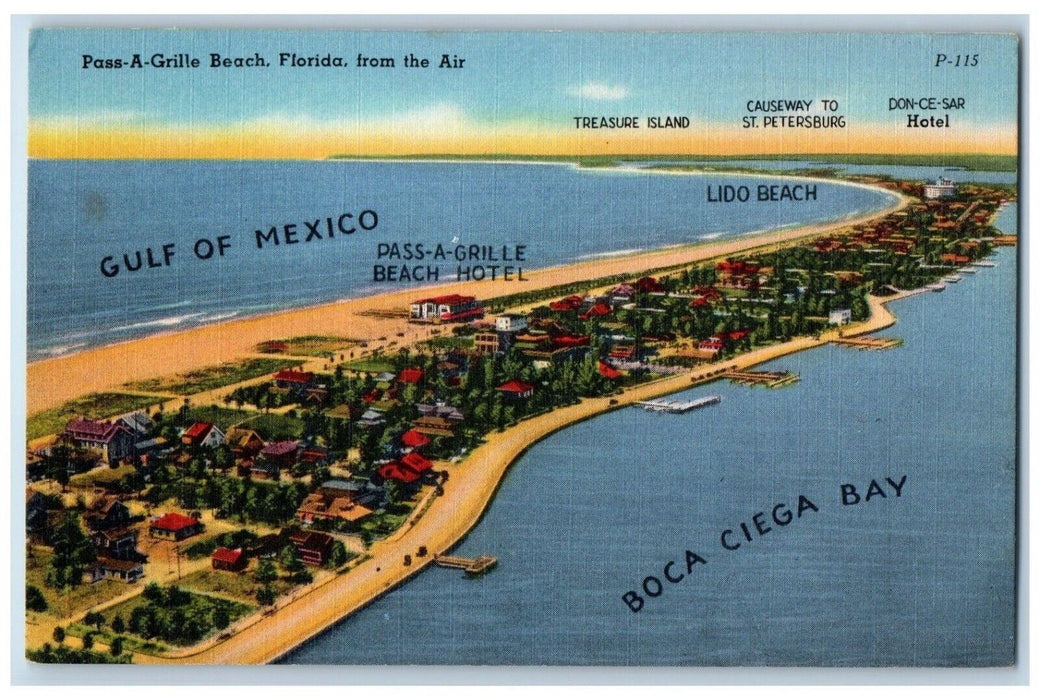 c1940 Air Gulf Mexico Boca Ciega Bay Hotel Pass-A-Grille Beach Florida Postcard