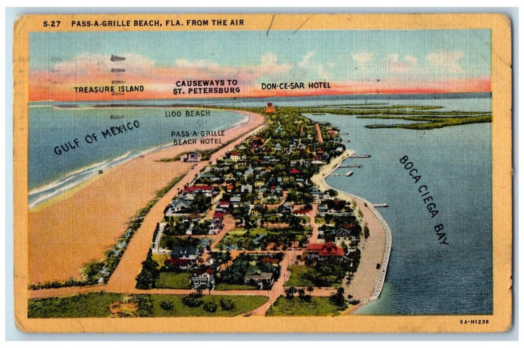 1954 Air Pass-A-Grille Beach Florida Gulf Mexico Boca Ciega Bay Hotel Postcard