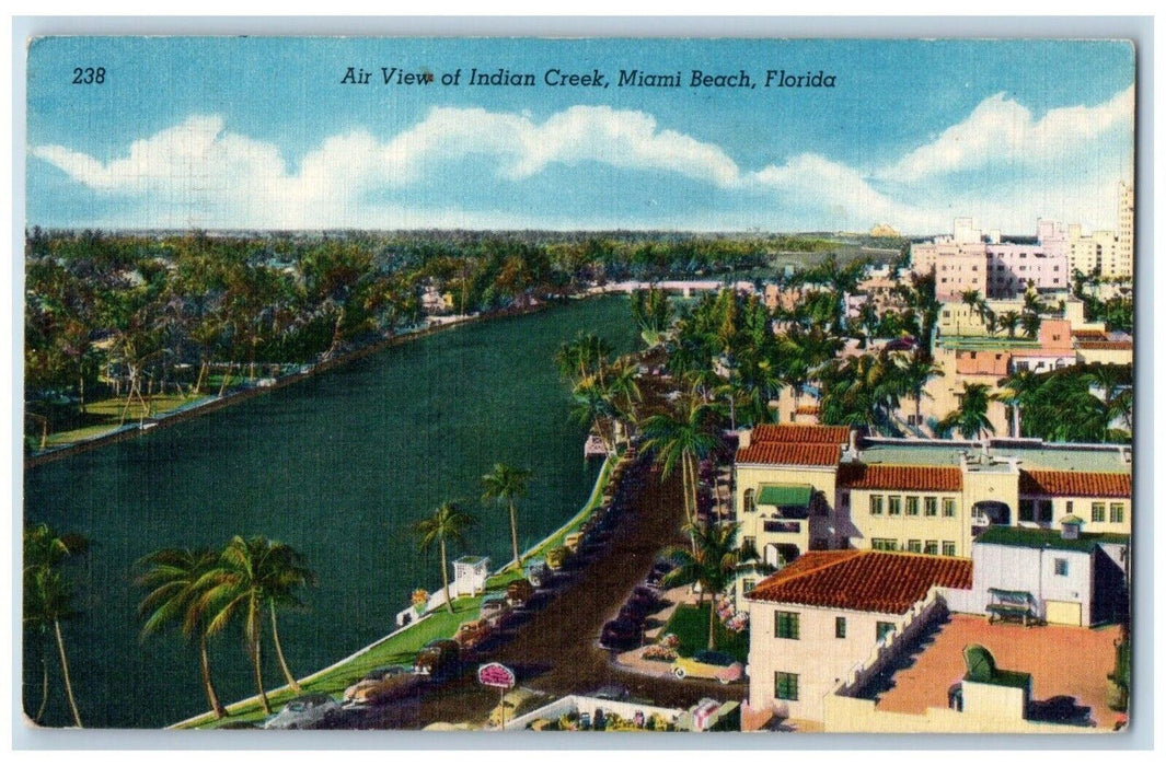 1955 Air View Indian Creek Exterior Building River Miami Beach Florida Postcard