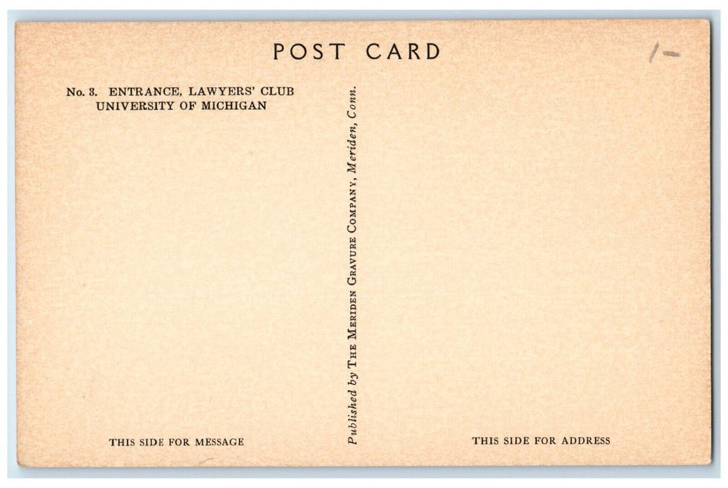 c1940 Entrance Lawyers Club Exterior Building University Of Michigan MI Postcard