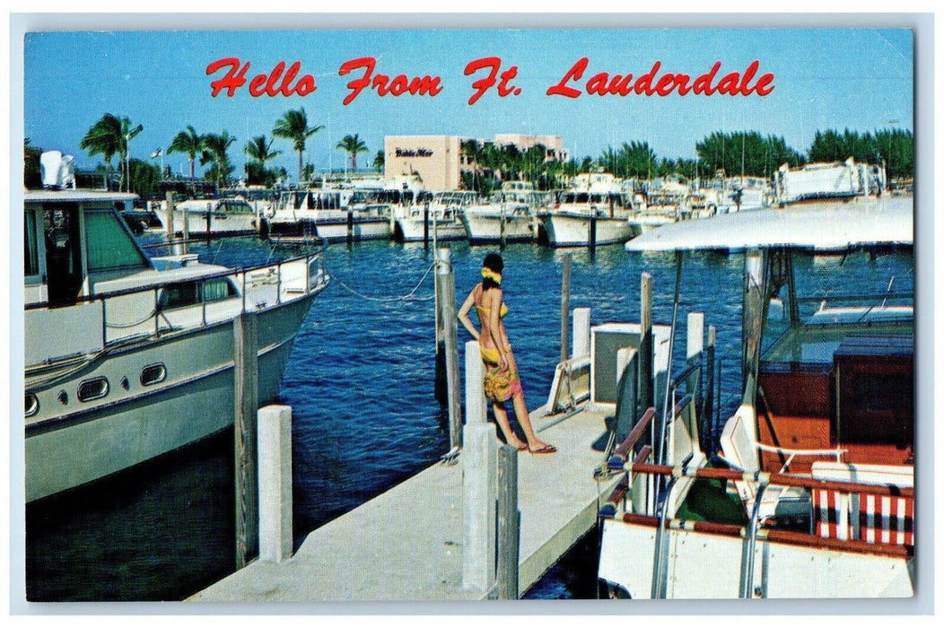 1960 Hello From Fort Lauderdale Bahia Mar Yacht Basin Yachtsmen Florida Postcard