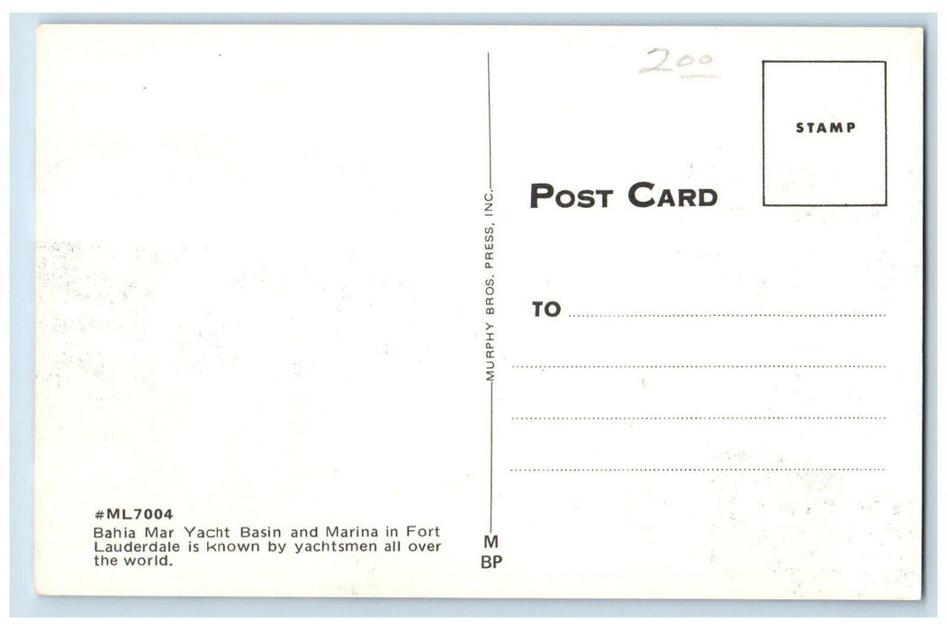 1960 Hello From Fort Lauderdale Bahia Mar Yacht Basin Yachtsmen Florida Postcard