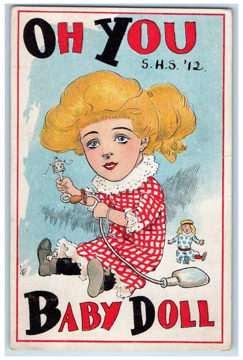 1910 Oh You Girl Playing Baby Doll Chester Massachusetts MA Antique Postcard