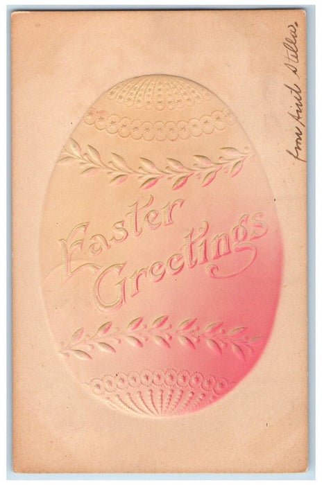 c1905 Easter Greetings Egg Airbrushed Embossed New Britain NY Antique Postcard