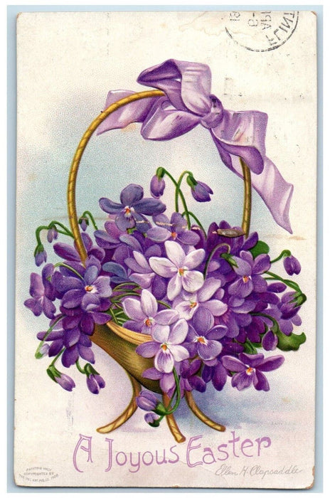 1909 Easter Pansies Flowers Ellen H. Clapsaddle Artist Signed Embossed Postcard