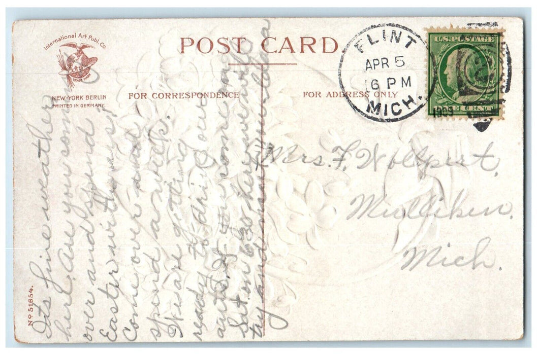 1909 Easter Pansies Flowers Ellen H. Clapsaddle Artist Signed Embossed Postcard