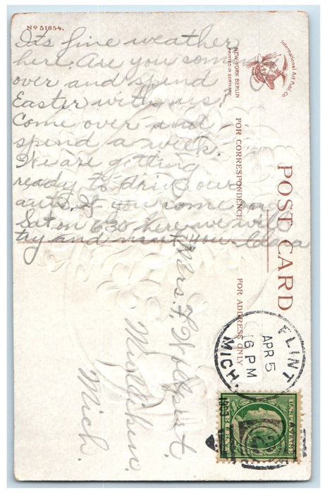 1909 Easter Pansies Flowers Ellen H. Clapsaddle Artist Signed Embossed Postcard