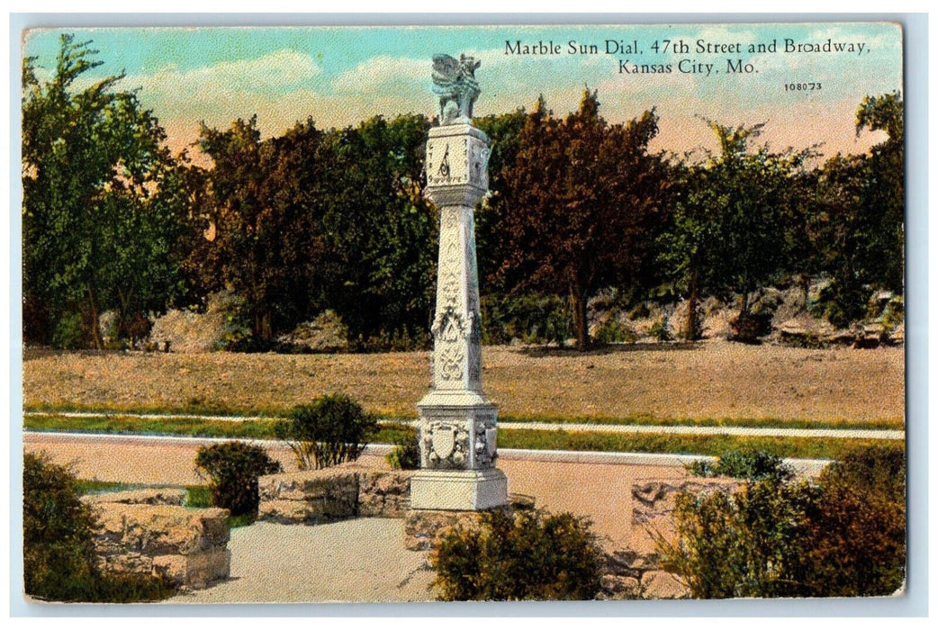 c1910 Marble Sun Dial Kansas City Missouri MO Antique Unposted Postcard