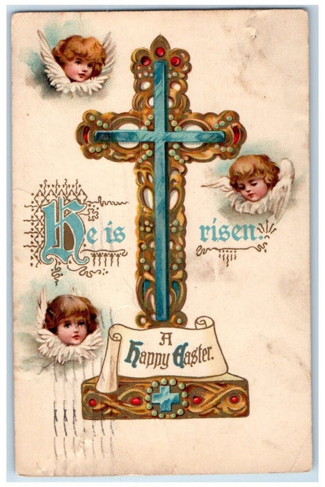 1911 Happy Easter Holy Cross Angels Embossed Buffalo New York NY Posted Postcard