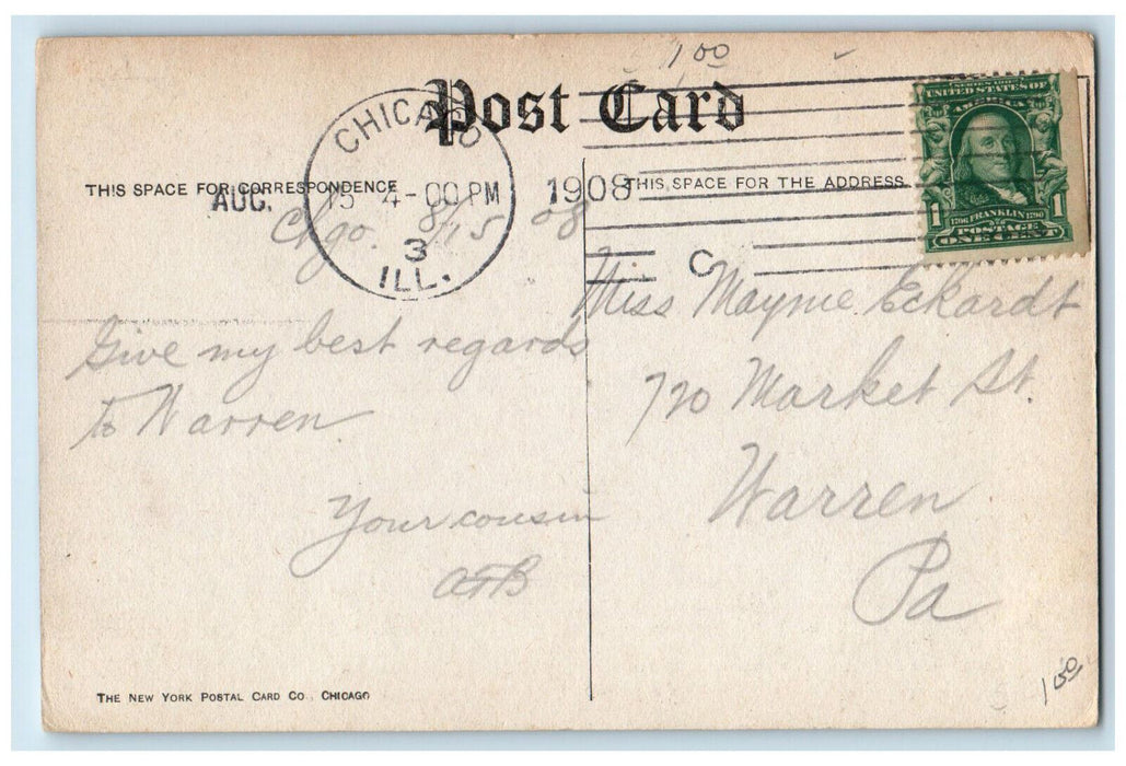1908 Statues at Main Fine Arts Building Chicago Illinois IL Postcard
