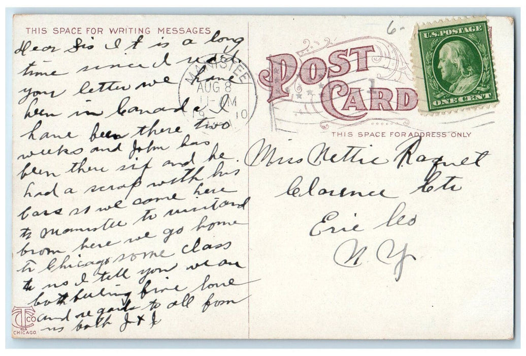 1910 Maple Street Bridge Passenger Ship Docking Boat Flag Manistee MI Postcard
