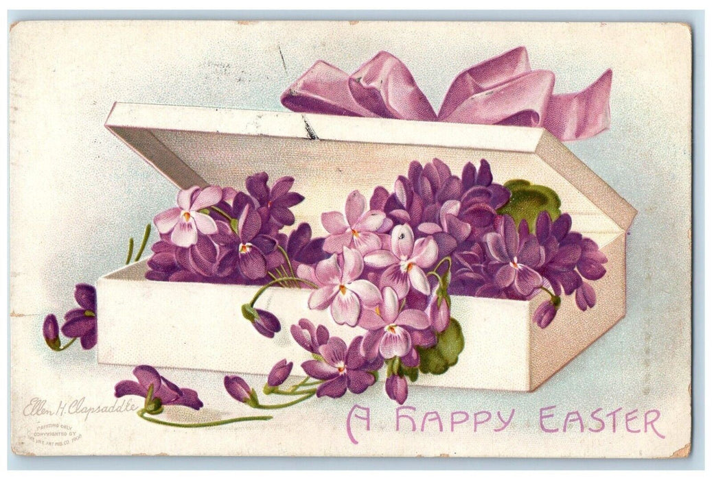 1911 Easter Pansies Flowers In Box Ellen H. Clapsaddle Artist Signed Postcard