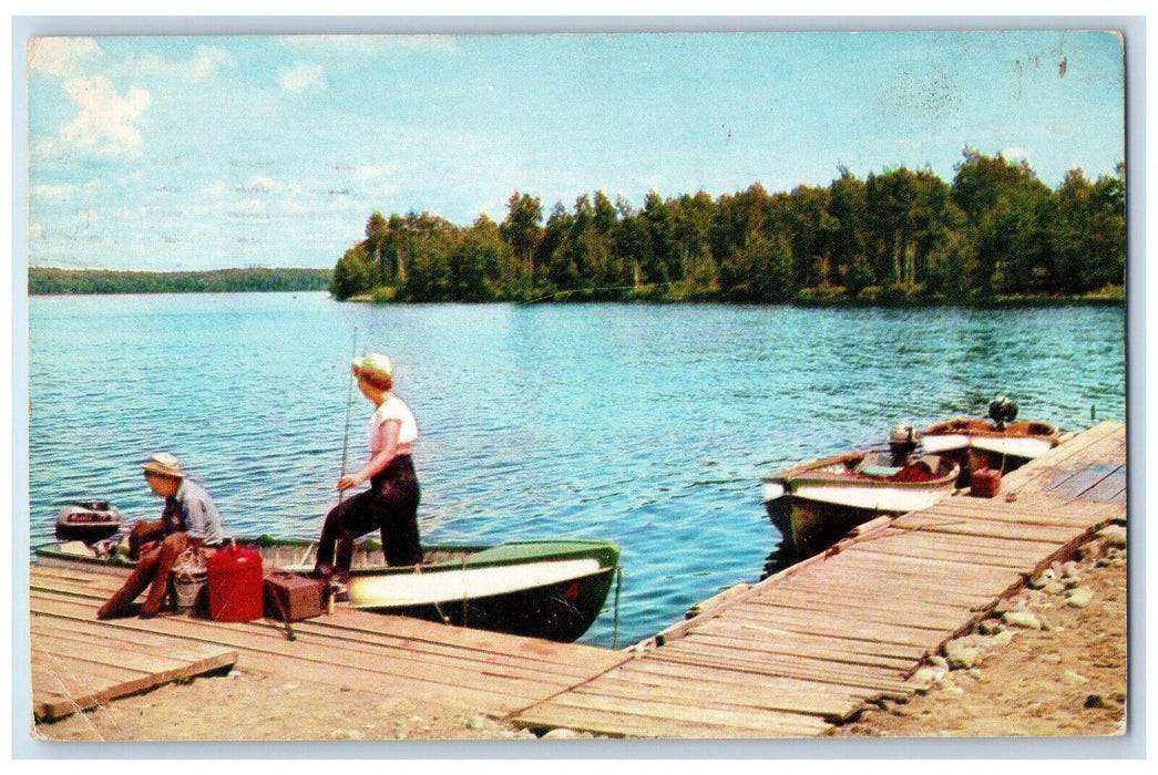 1958 Greetings From Bellers Super Market Fishing Woodruff Wisconsin WI Postcard