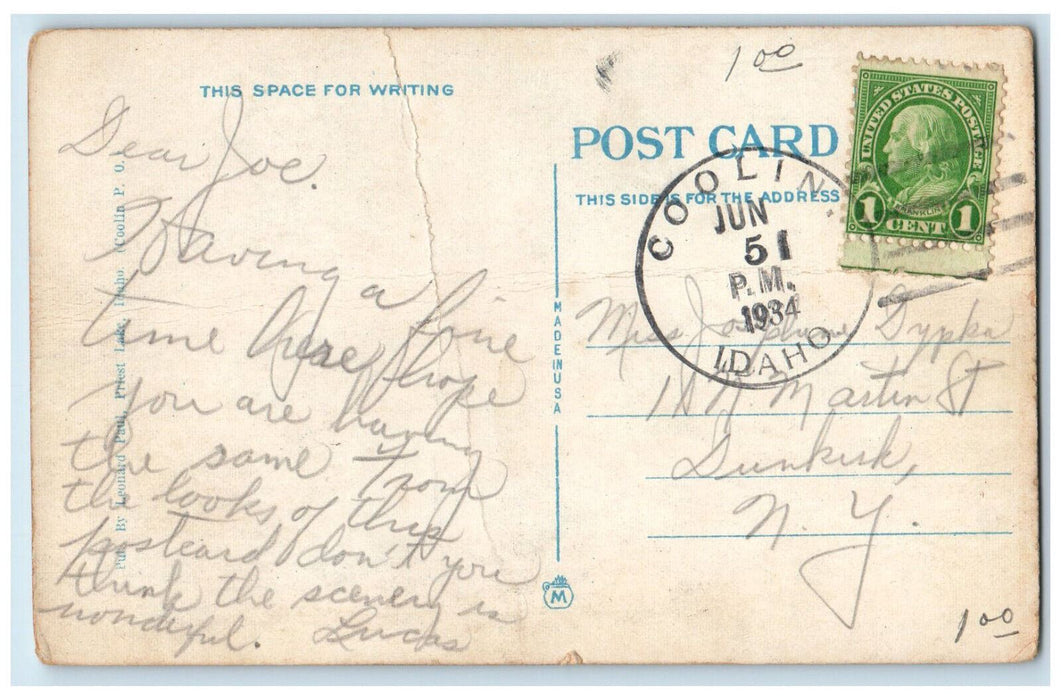 1934 Boating at Camp Scene on Upper Priest Lake Idaho IDGreetings from  Postcard