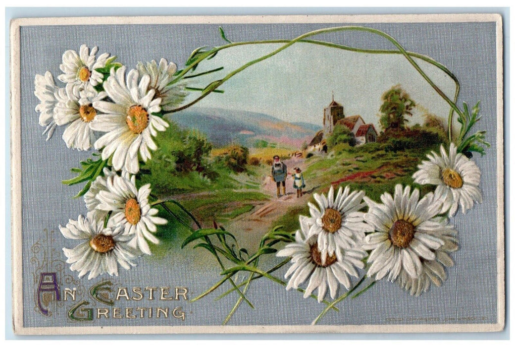 1912 Easter Greeting Daisy Flowers Father And Daughter Winsch Back Postcard