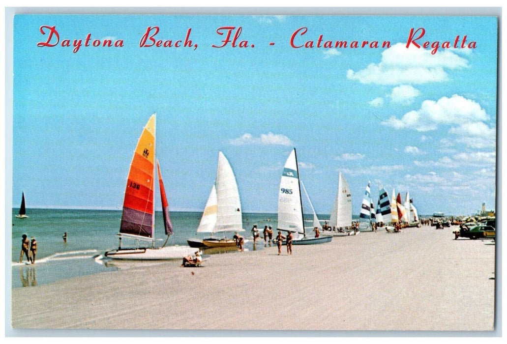 c1960 Catamaran Regatta Boating Swimsuit Sailboat Daytona Beach Florida Postcard