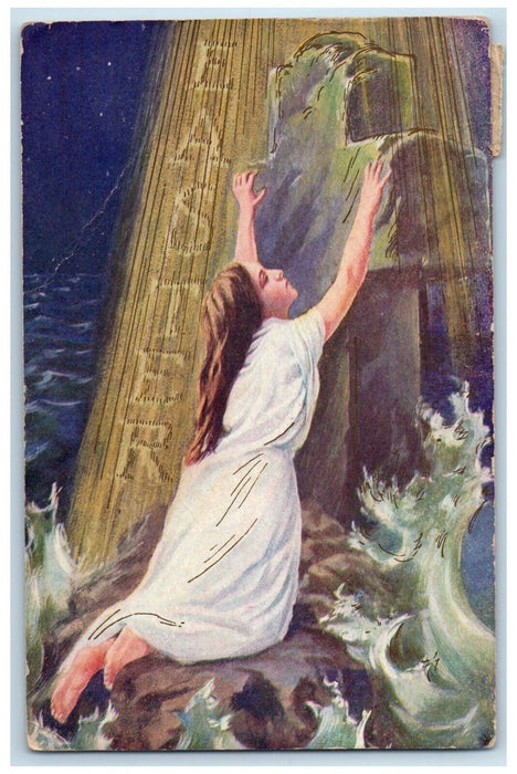 1911 Easter Girl Holding On Big Cross Valparaiso Indiana IN Antique Postcard