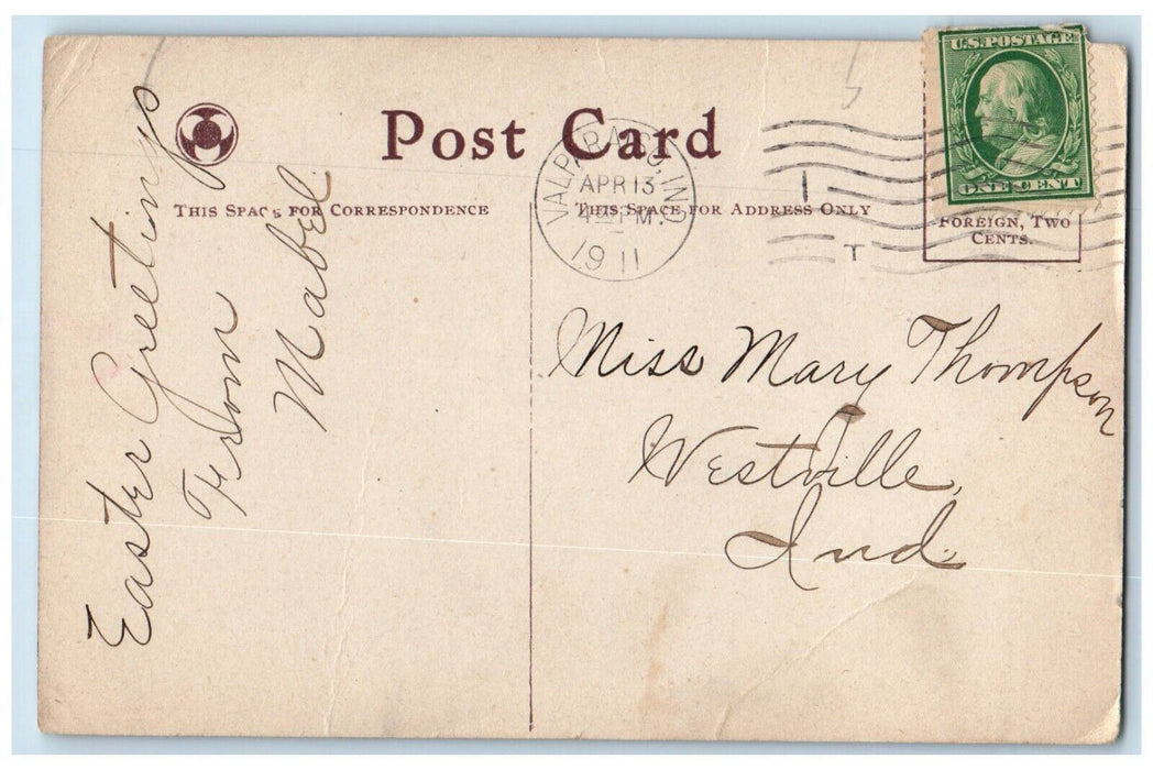 1911 Easter Girl Holding On Big Cross Valparaiso Indiana IN Antique Postcard
