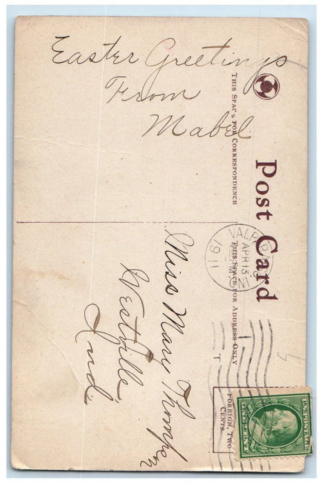 1911 Easter Girl Holding On Big Cross Valparaiso Indiana IN Antique Postcard
