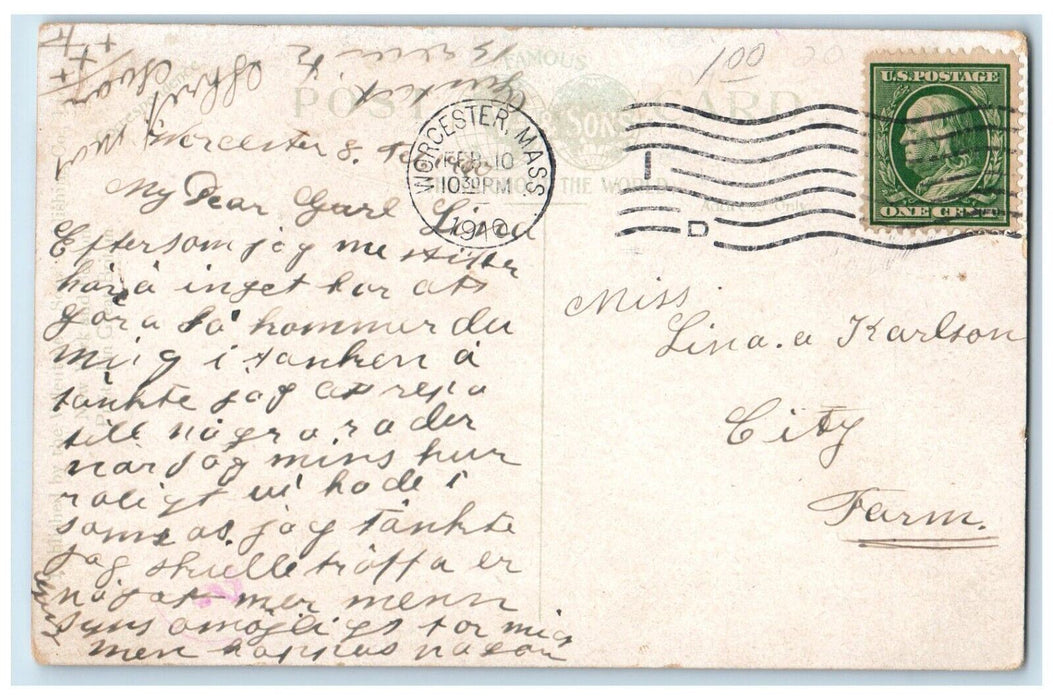 1910 Lincoln Square Building Stores Horse Worcester Massachusetts MA Postcard