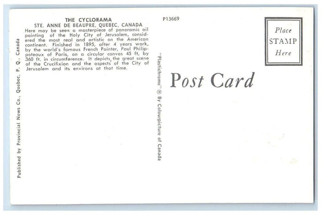 c1950's Cyclorama De Jerusalem Peinture Panoramique Quebec Canada Postcard
