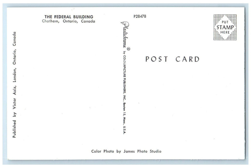c1950's The Federal Building Chatham Ontario Canada Vintage Postcard