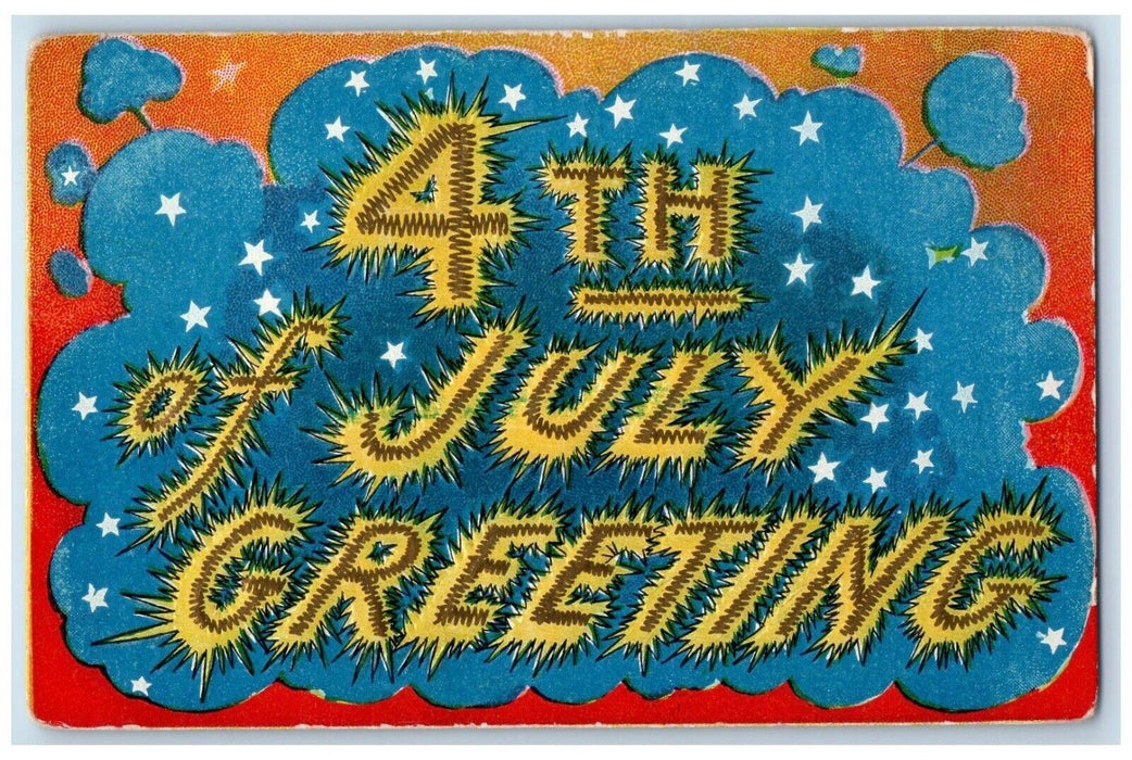 c1910's Fourth Of July Greetings Large Letter Embossed Unposted Antique Postcard