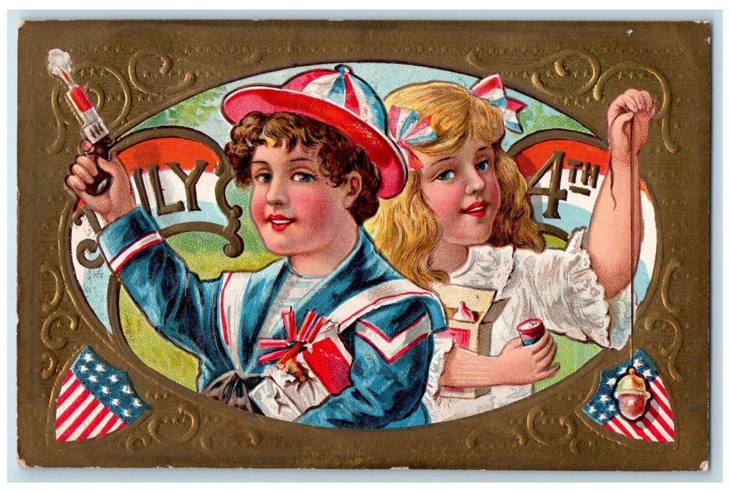 1909 Fourth Of July Children Gun Fire Embossed Nash Salem Oregon OR Postcard