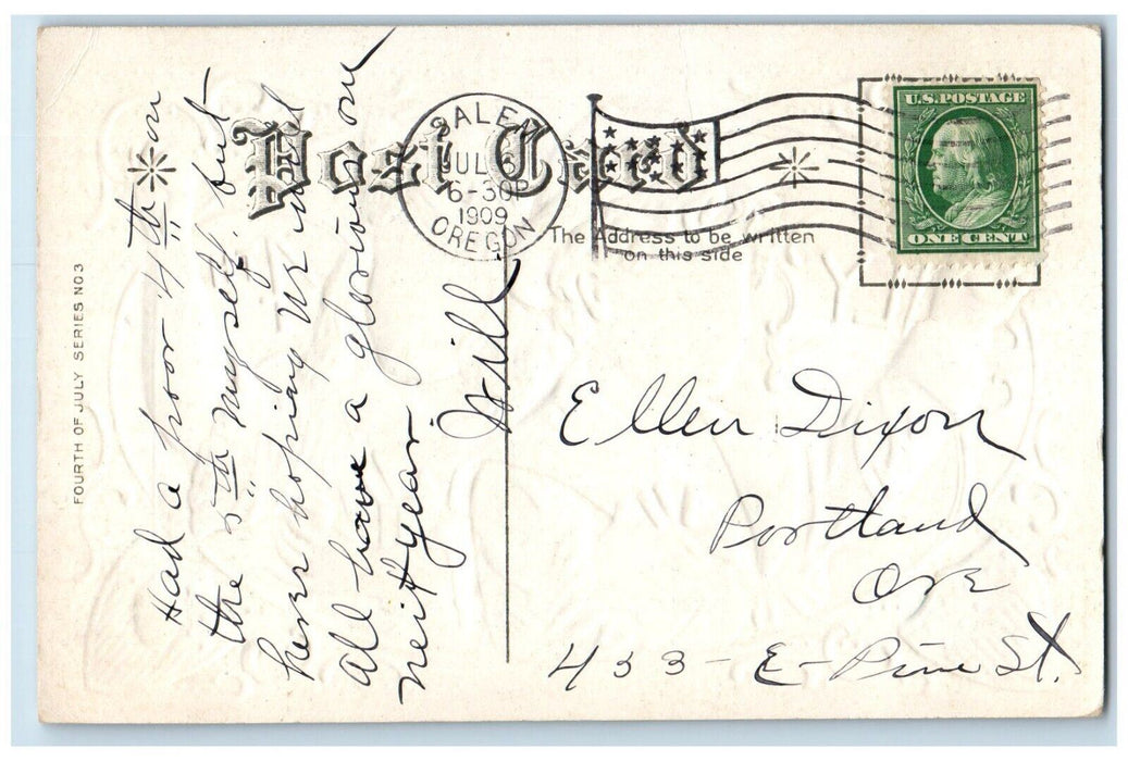 1909 Fourth Of July Children Gun Fire Embossed Nash Salem Oregon OR Postcard