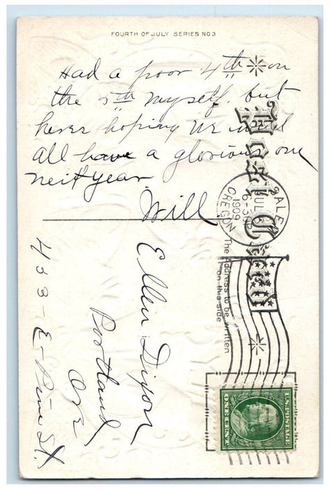1909 Fourth Of July Children Gun Fire Embossed Nash Salem Oregon OR Postcard
