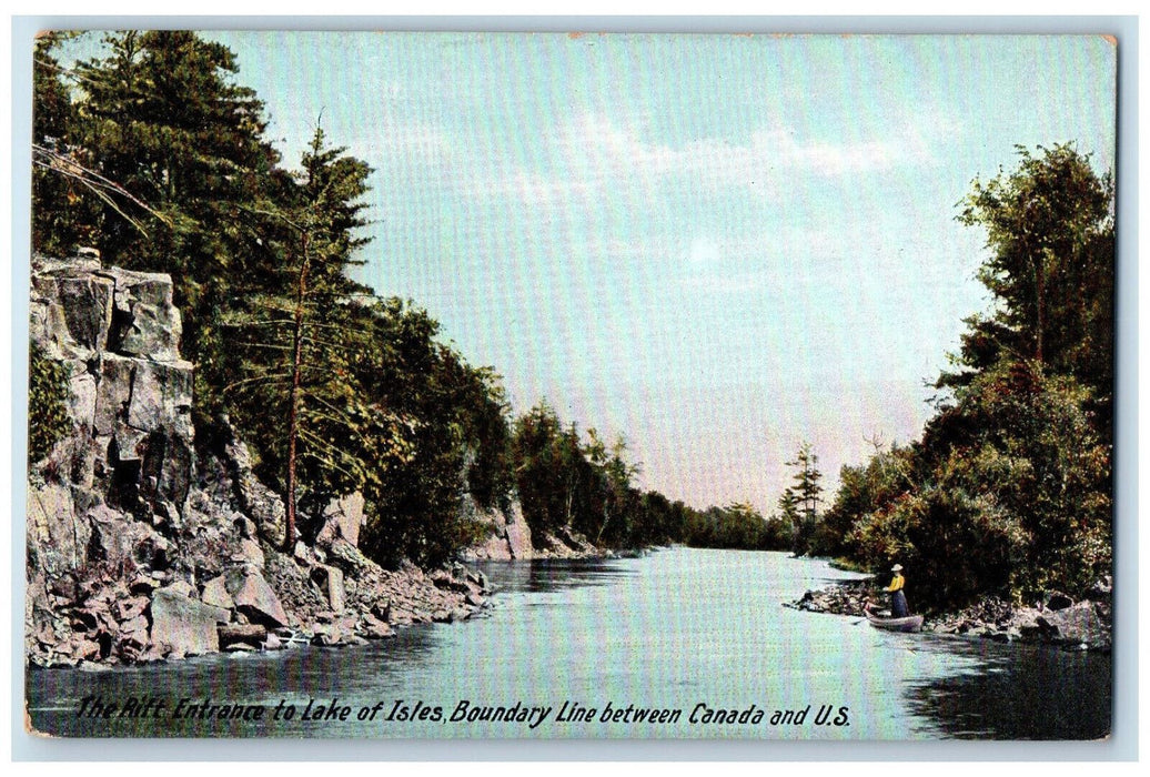 c1910 The Rift Entrance to Lake of Isles Between Canada and US Postcard