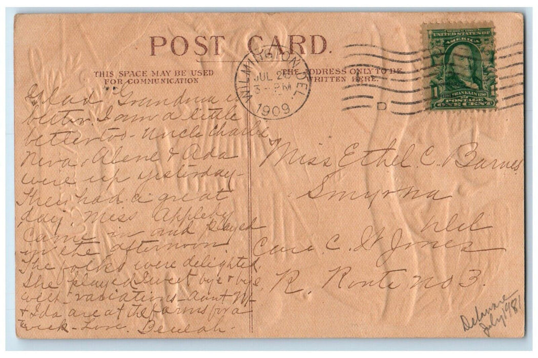 1909 Fourth Of July Greetings Angel Revolutionary Headquarters Embossed Postcard